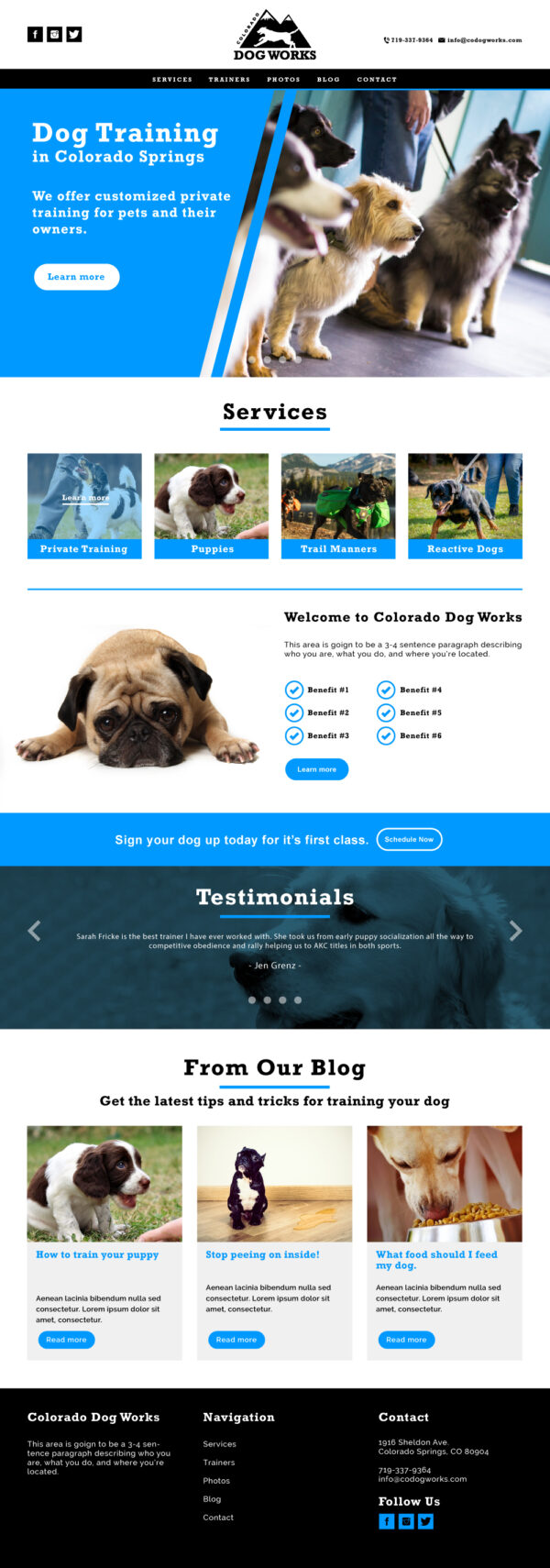 hi-five design, hi-five design colorado springs, website design colorado springs, website design denver, website designer colorado, dog website, dog training website design