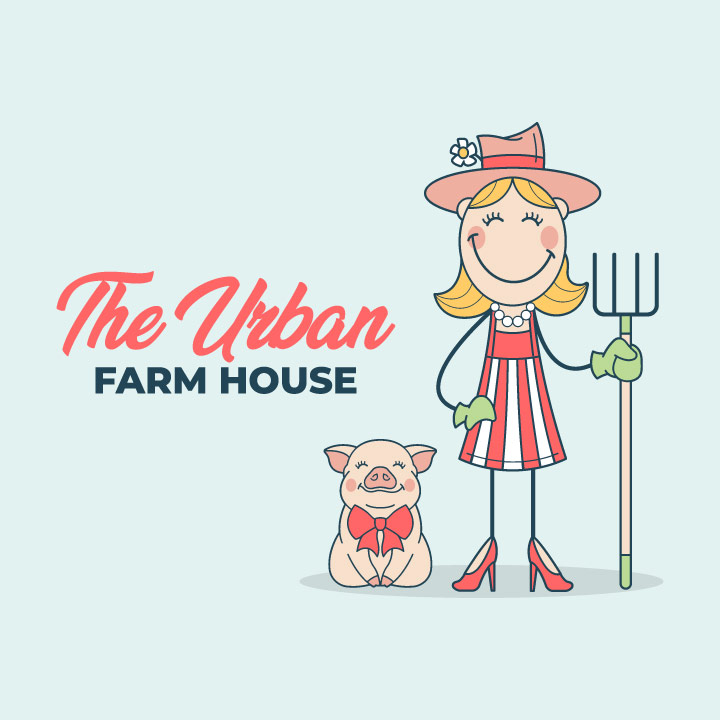 farm logo, farm house logo, pig logo, farmer logo, girl logo, hat logo, pitchfork logo, pig illustration, pig drawing, farmer drawing, farm house drawing, hi-five design, graphic designer colorado, logo designer colorado
