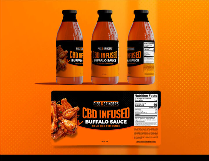 cbd sauce, cbd infused sauce, cbd label design, cbd bottle design, cbd packaging design, buffalo sauce label, buffalo sauce packaging, hi-five design