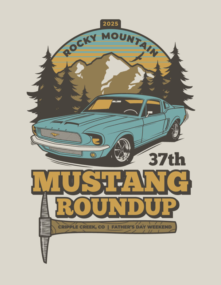 ford mustang fastback illustration, for mustang t-shirt design, mustang illustration, car show poster design colorado, mustang poster design colorado, hi-five design