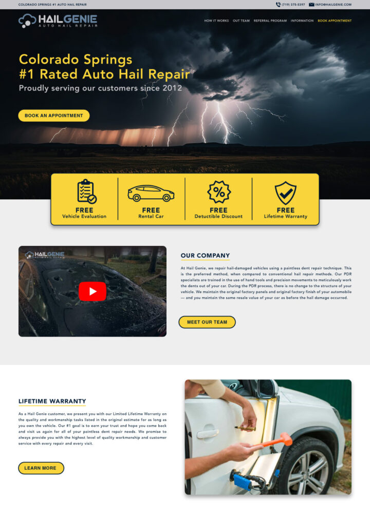 auto hail repair website design, auto hail dent website designer, website designer colorado springs, hi-five design, website developer colorado springs